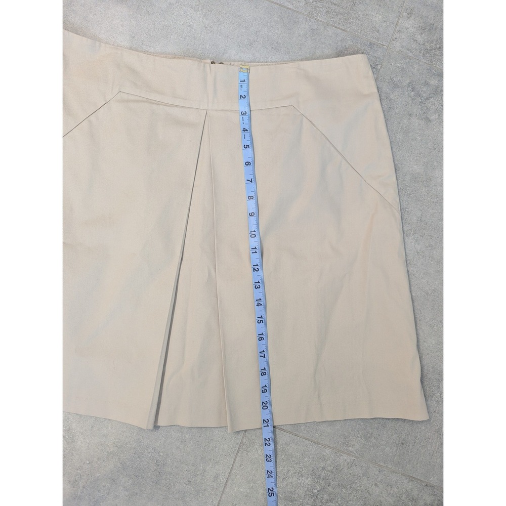 Michael Kors Khaki Beige Cotton Blend Pleated A-Line Skirt Size 14 MK Logo Zip - Picture 9 of 9